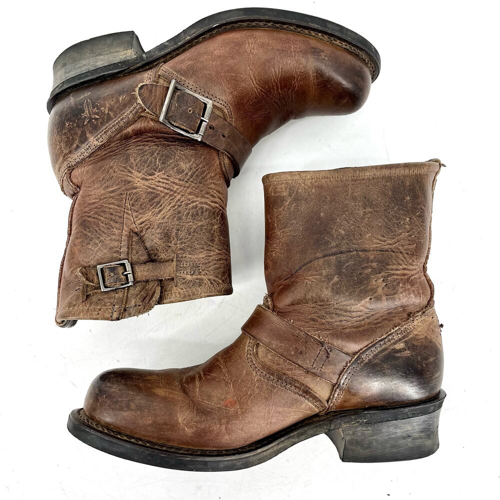Frye Women's Short Veronica brown leather ankle boots with buckle (6) - Picture 5 of 10